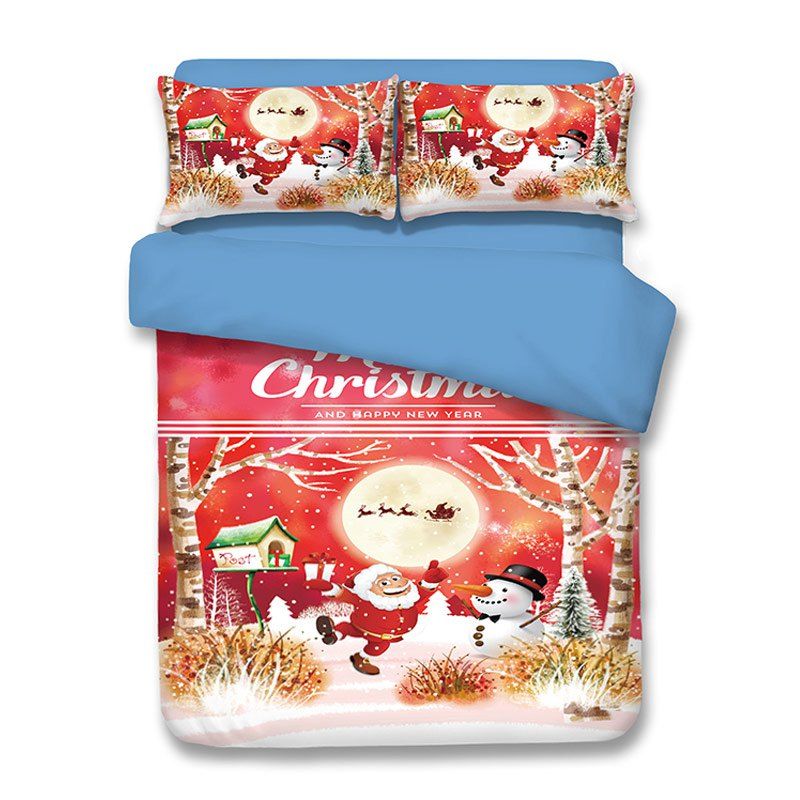 

Christmas Santa Snowman Print 3PCS Bedding Set, Colormix