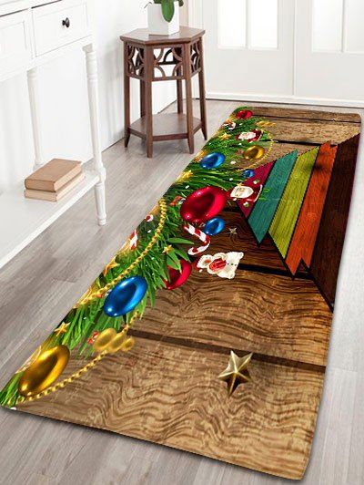 

Wood Grain Christmas Tree Print Skidproof Flannel Bath Mat, Wood color