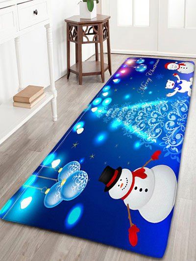 

Christmas Snowman Print Flannel Skidproof Bath Rug, Blue