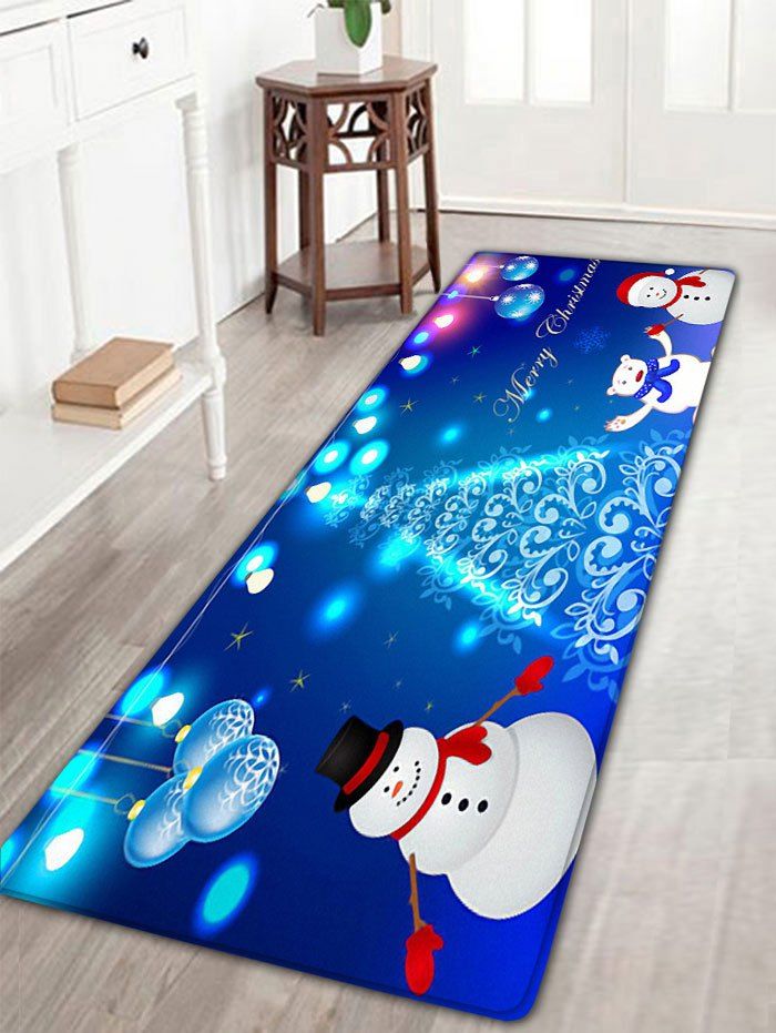 

Christmas Snowman Print Flannel Skidproof Bath Rug, Blue