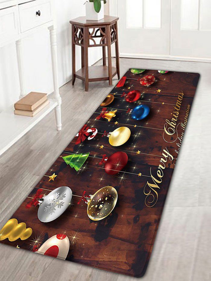 

Christmas Balls Print Flannel Nonslip Bath Rug, Brown