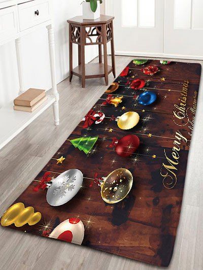 

Christmas Balls Print Flannel Nonslip Bath Rug, Brown