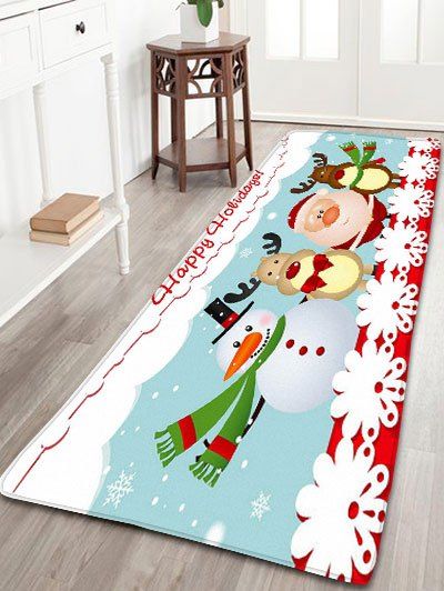 

Christmas Snowman Deer Santa Claus Flannel Nonslip Bath Rug, Cloudy