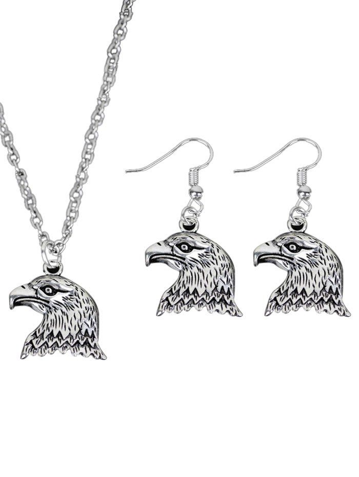 

Cool Eagle Earring and Necklace Set, Silver