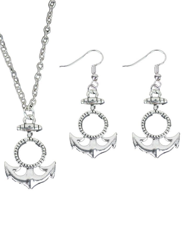 

Anchor Circle Necklace and Earring Set, Silver