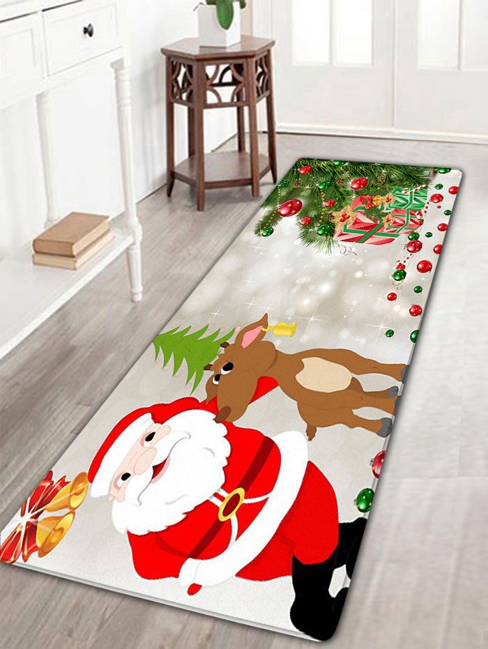

Christmas Deer Santa Claus Print Skidproof Flannel Bath Rug, Light gray