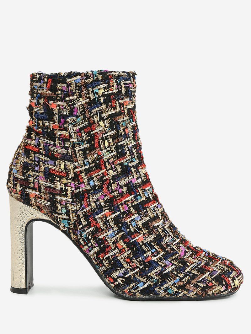 

Color Block High Heel Plaid Ankle Boots, Black red