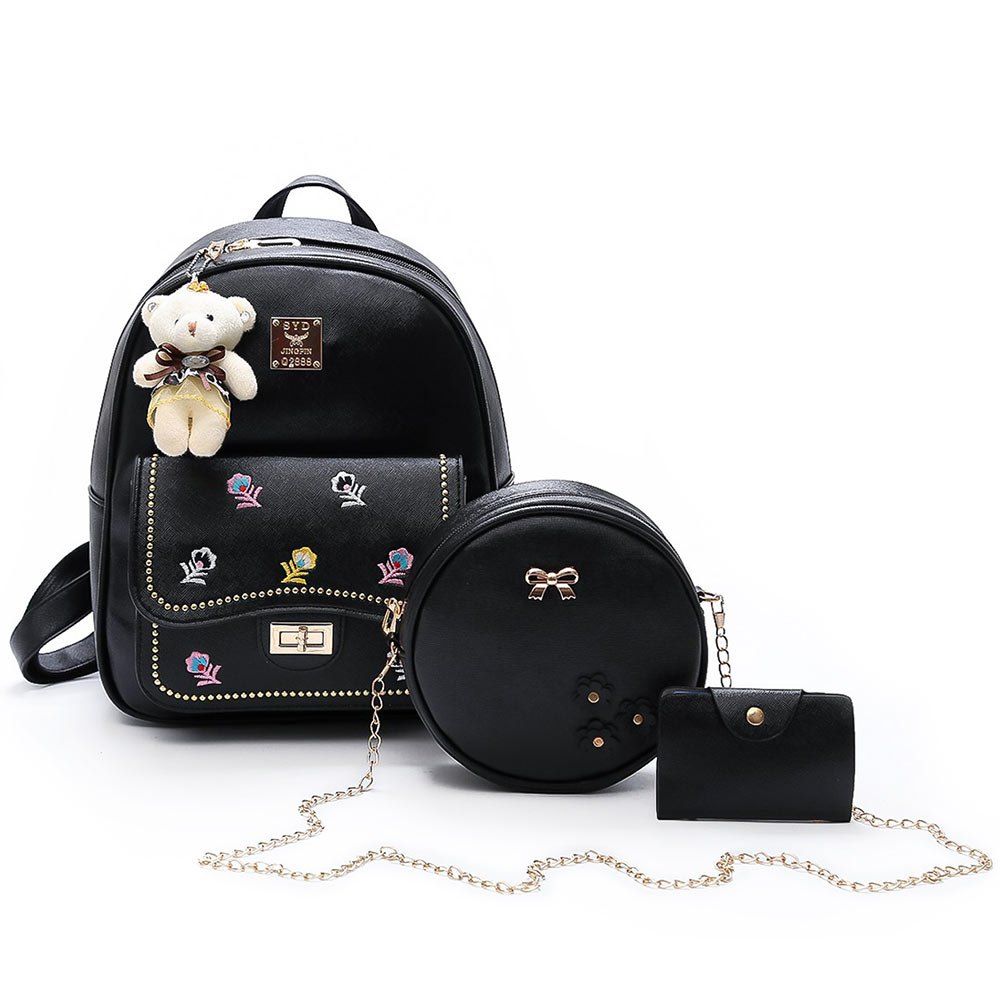 

3 Pieces Flower Print Backpack Set, Black