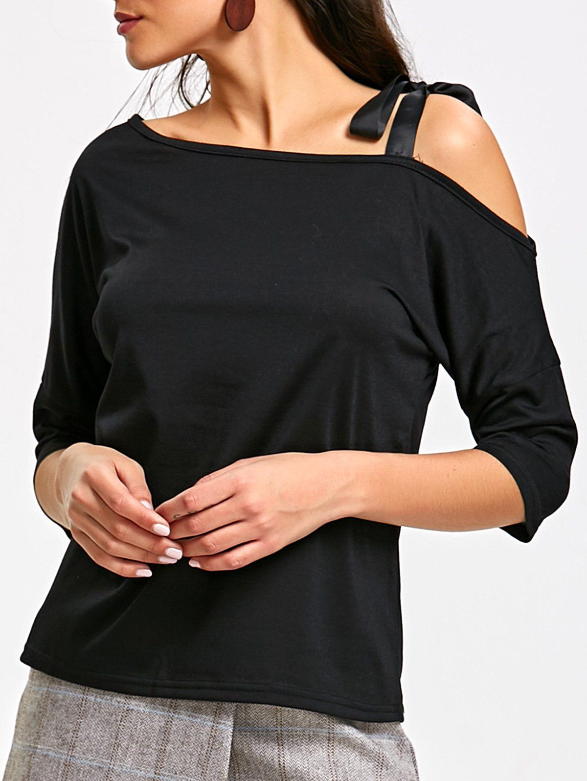 [30% OFF] Cut Out Tie Shoulder T-shirt | Rosegal