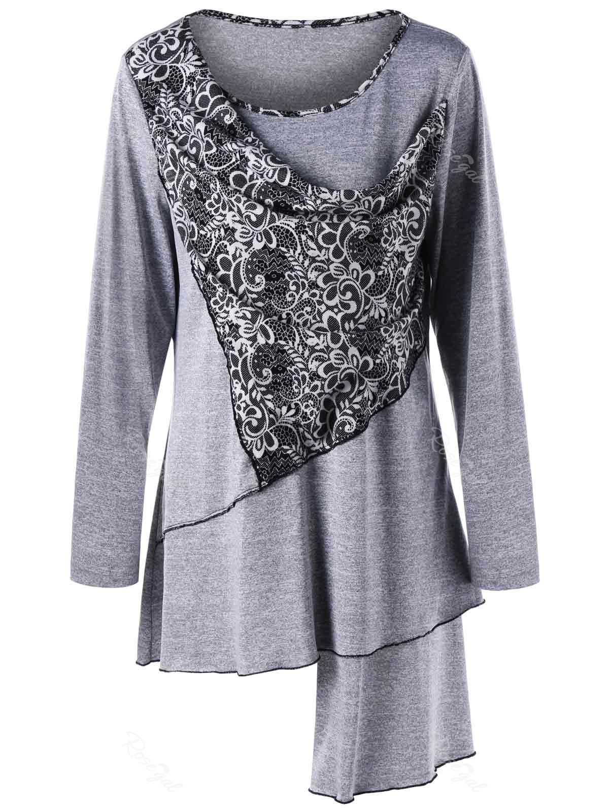 

Plus Size Bandana Floral Asymmetric Tunic Top, Light gray