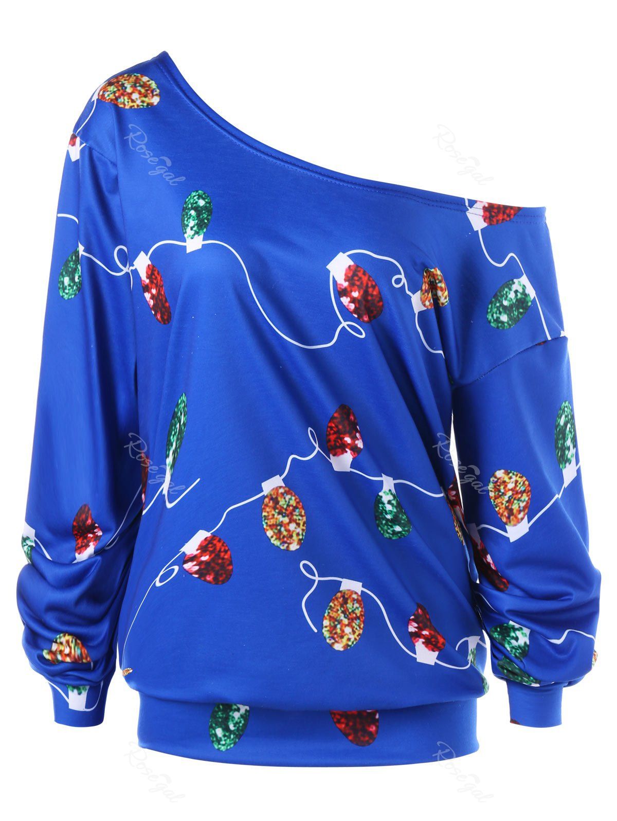 

Plus Size Christmas Graphic Skew Collar Sweatshirt, Deep blue