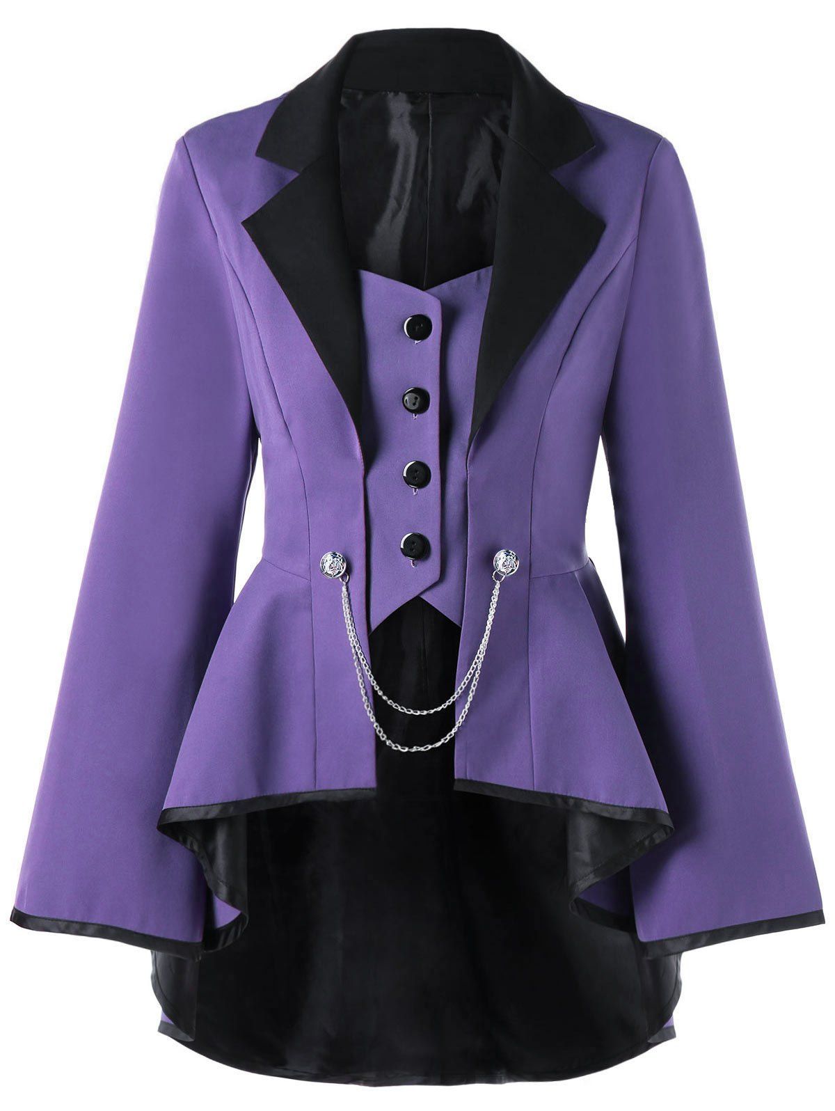 

Button Up High Low Skirt Coat, Purple