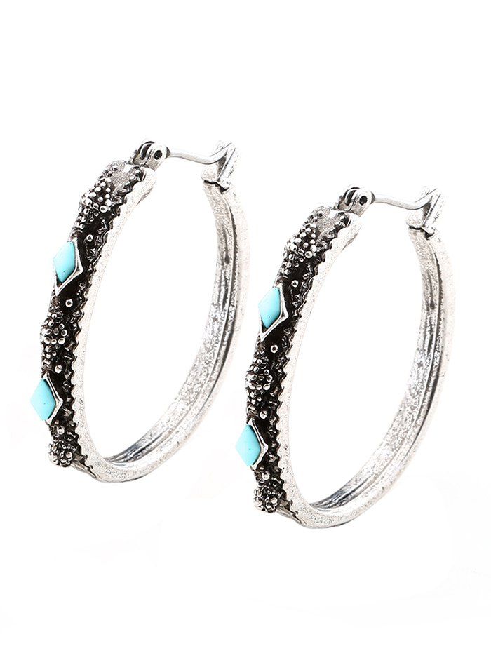 

Faux Turquoise Geometric Vintage Hoop Earrings, Silver