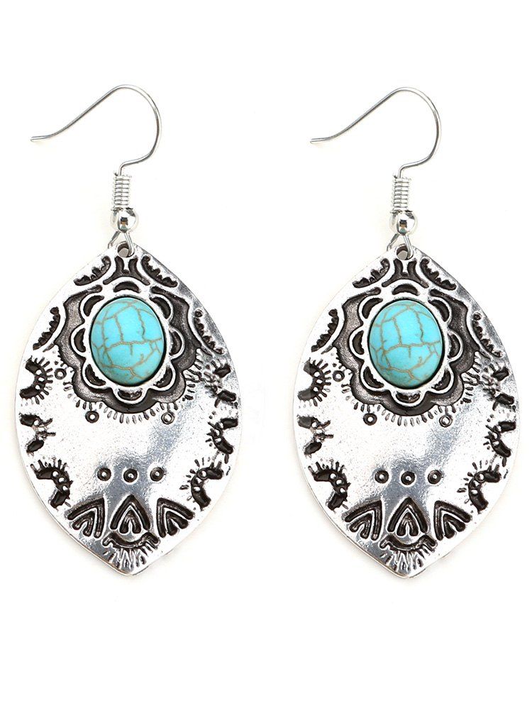 

Faux Turquoise Leaf Bohemian Hook Earrings, Silver