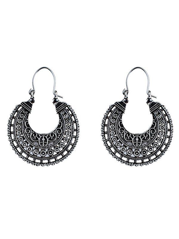 

Vintage U Shape Coin Decorated Ethnic Style Earrings, Silver