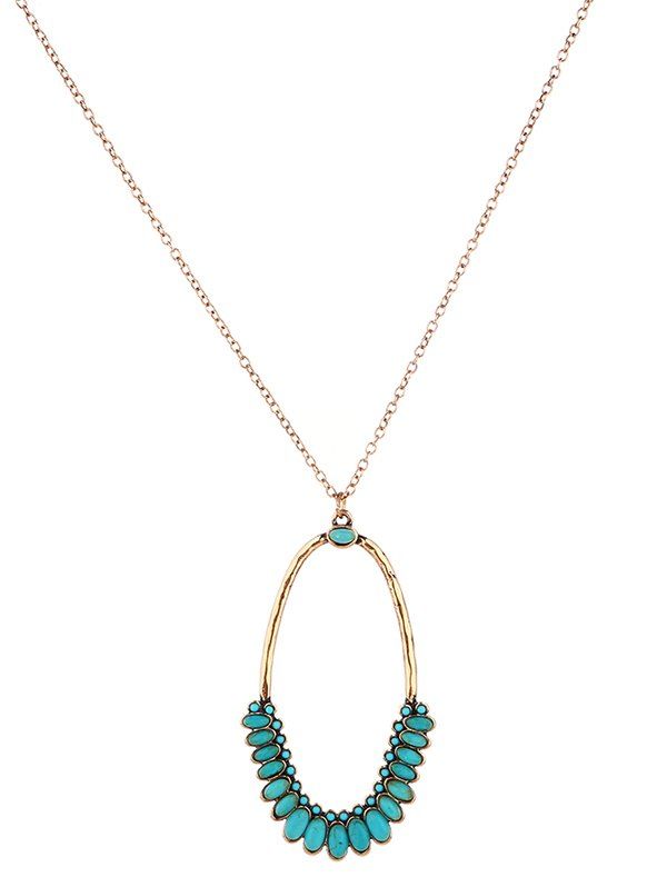 

Faux Turquoise Bohemian Oval Pendant Necklace, Golden