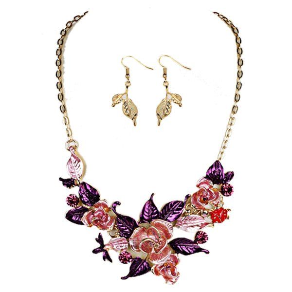

Vintage Rhinestone Leaf Flower Jewelry Set, Purple