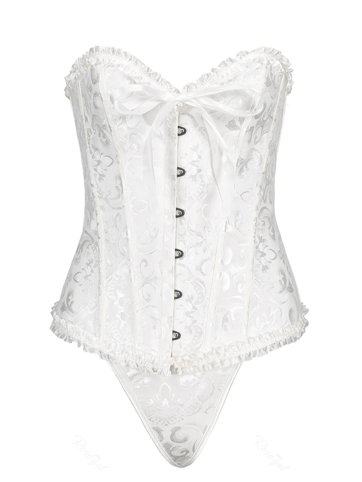 

Steel Boned Plus Size Brocade Corset, White