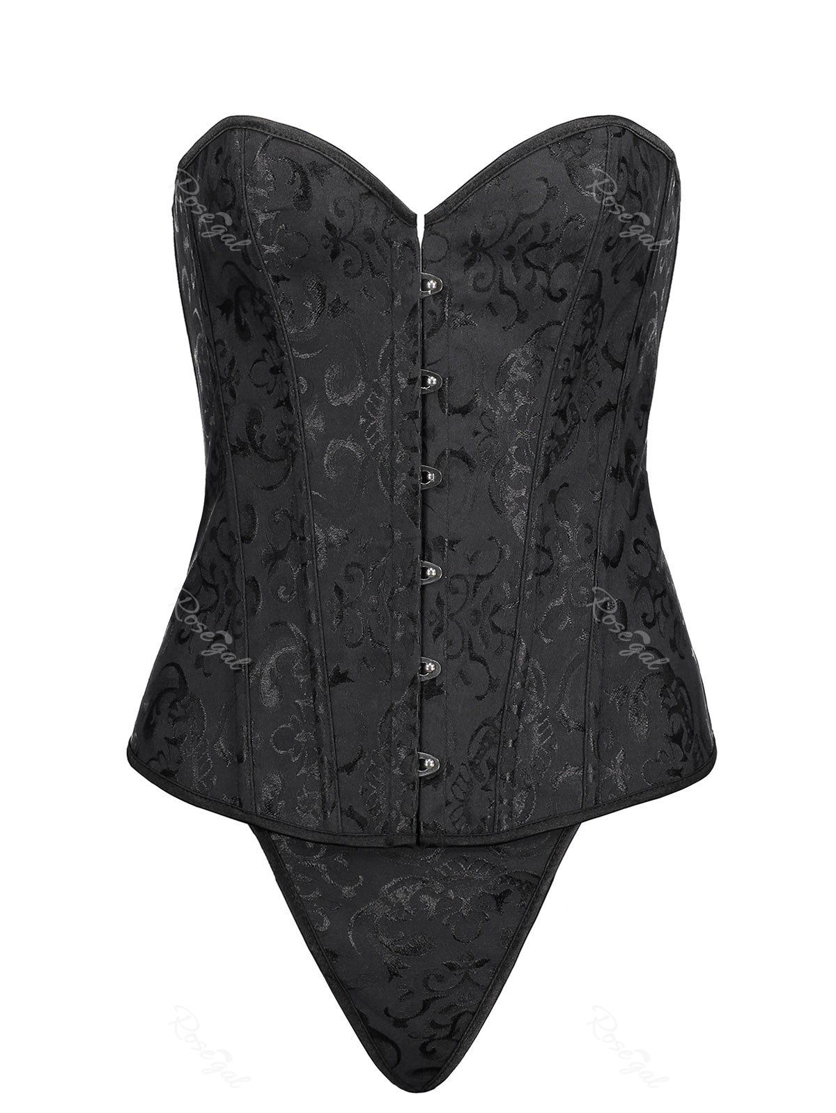 

Brocade Steel Boned Plus Size Corset, Black