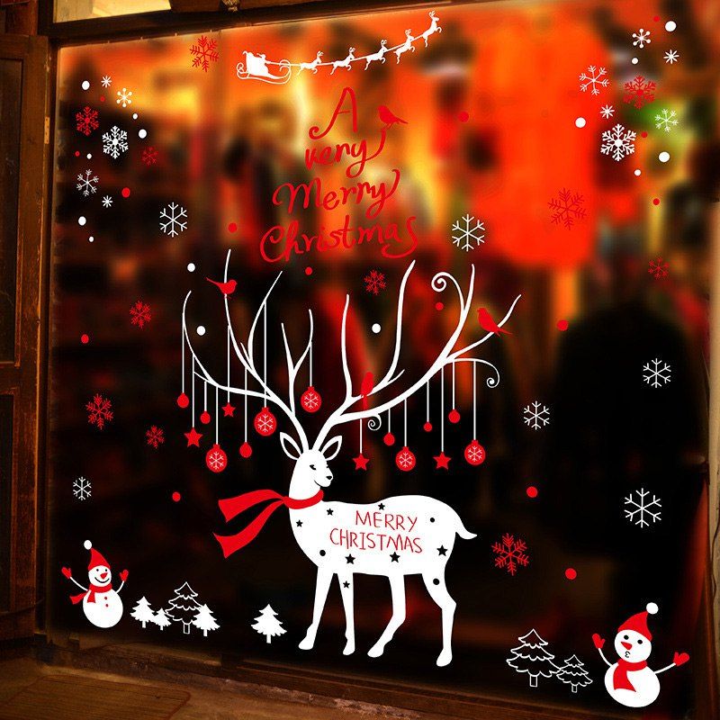 

Christmas Deer Snowman Wall Art Stickers For Bedroom, Colormix