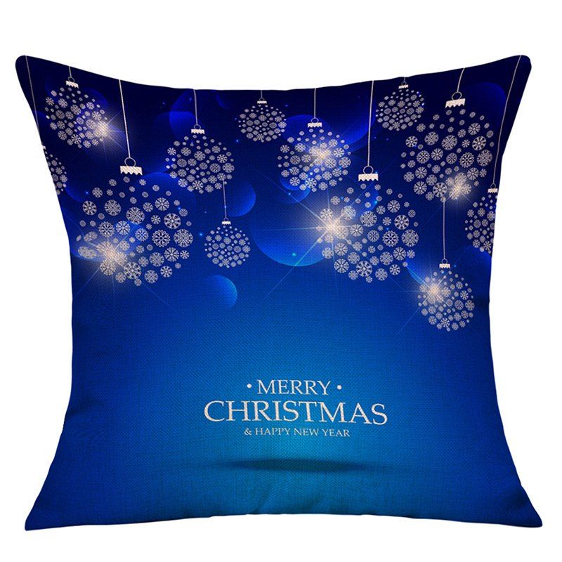 

Christmas Snowflake Baubles Print Decorative Linen Pillowcase, Blue