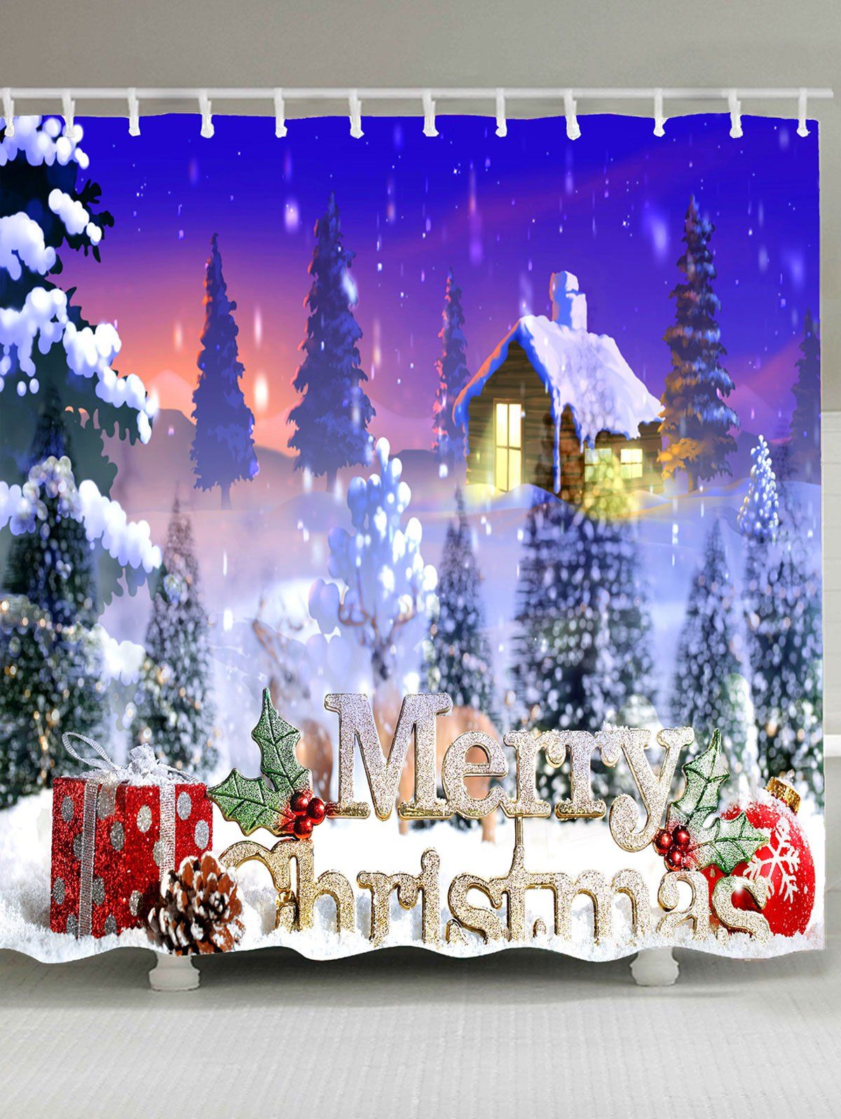 

Christmas Snow House Printed Waterproof Shower Curtain, Colorful