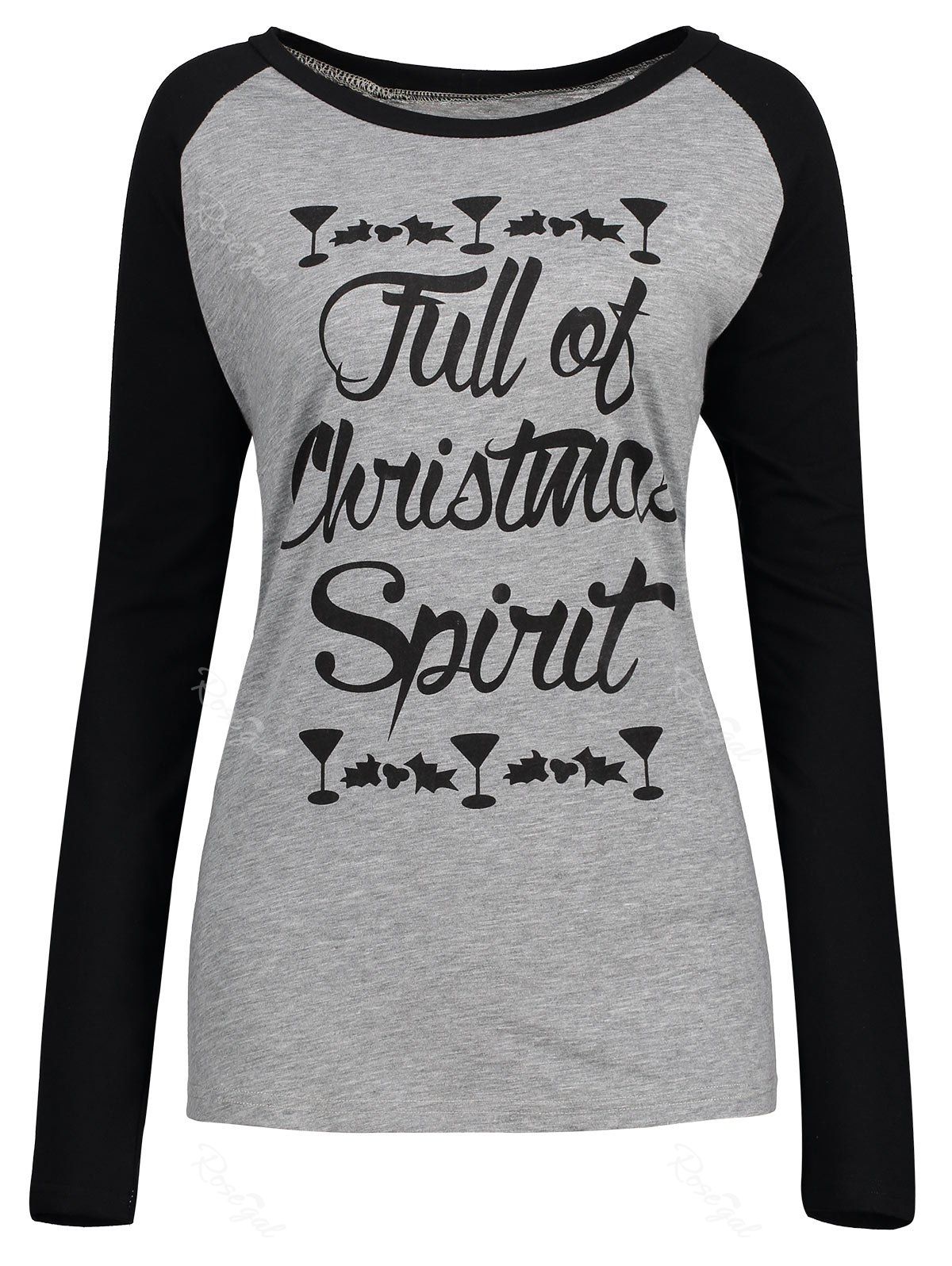 

Christmas Spirit Graphic Raglan Sleeve Plus Size T-shirt, Gray