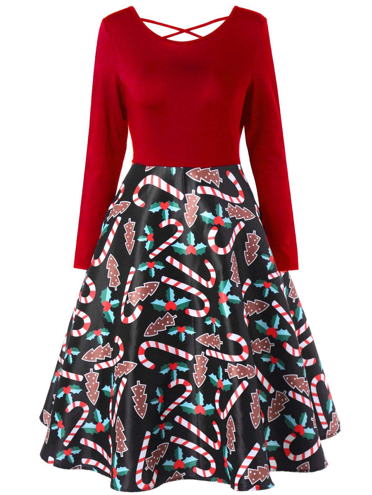 

Christmas Graphic Criss Cross Swing Dress, Red