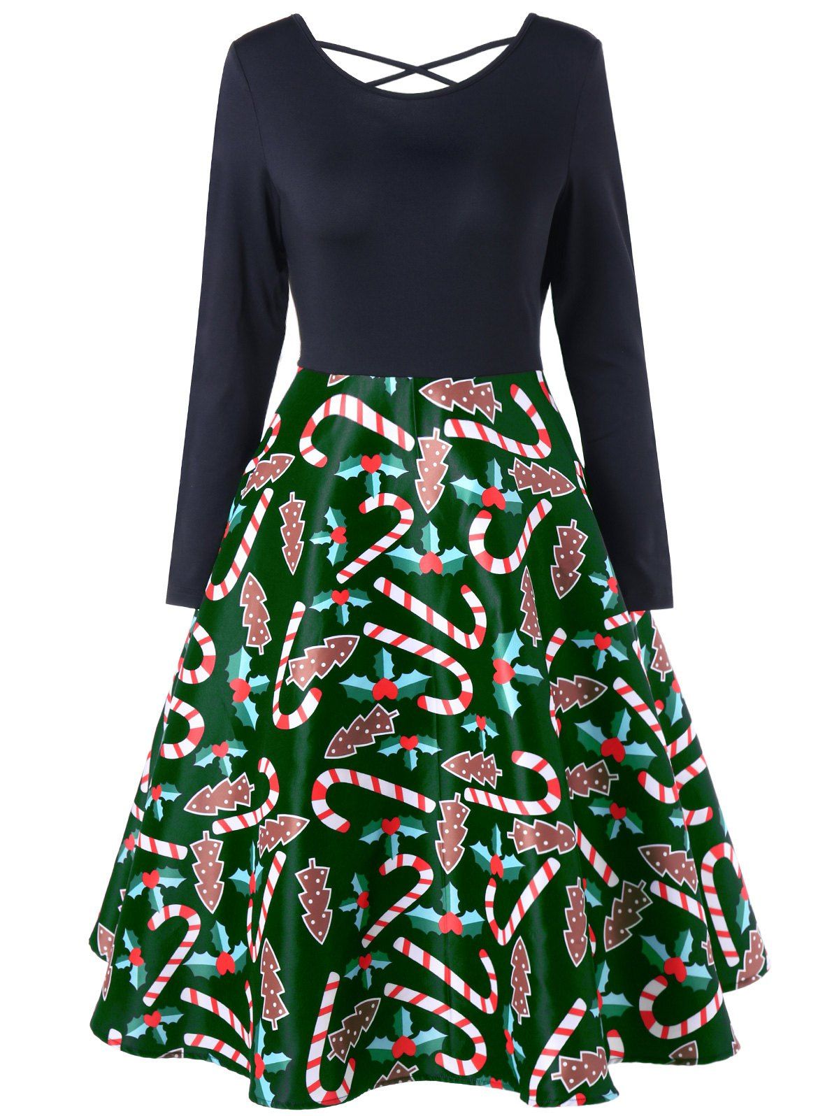 

Christmas Graphic Criss Cross Swing Dress, Green