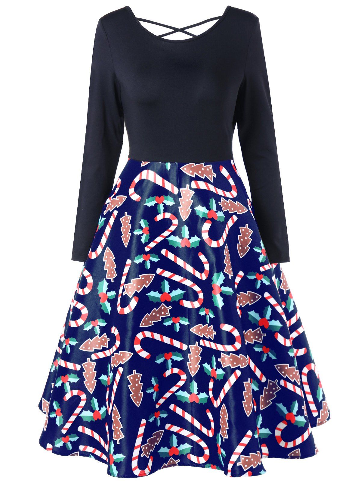 

Christmas Graphic Criss Cross Swing Dress, Blue