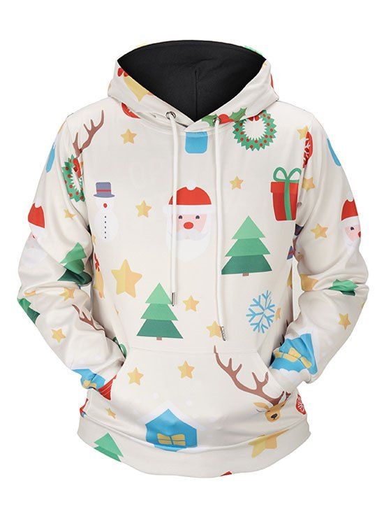 

Christmas Tree Kangaroo Pocket Santa Claus Hoodie, Beige