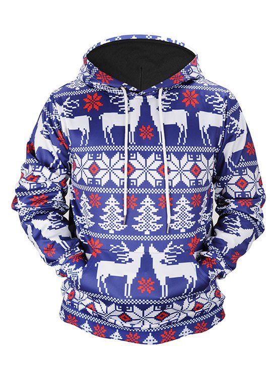 

Christmas Tree Snowflake Kangaroo Pocket Hoodie, Deep blue