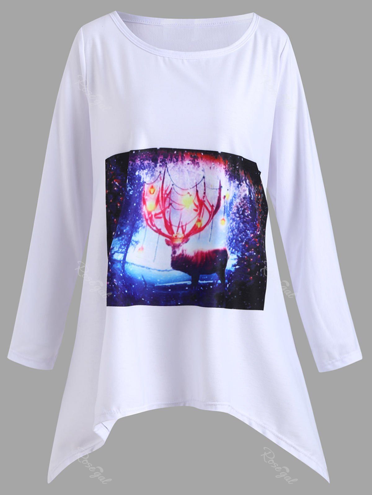 

Christmas Deer Graphic Plus Size Handkerchief T-shirt, White