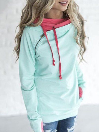 

Tunic Drawstring Hoodie with Zipper, Windsor blue