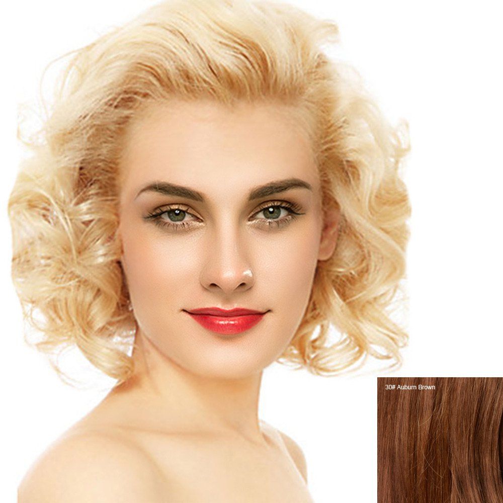 

Short Free Part Fluffy Curly Human Hair Lace Front Wig, Auburn brown #30