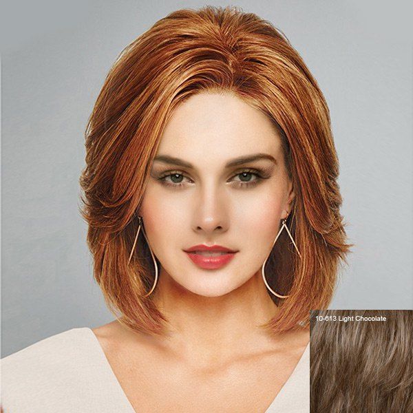 

Short Inclined Bang Natural Straight Lace Front Human Hair Wig, Light chocolate