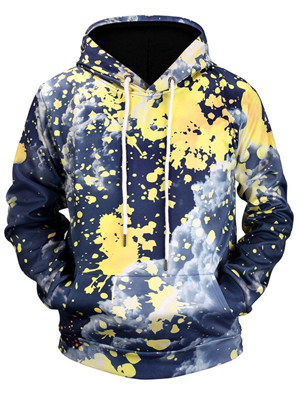 

Kangaroo Pocket Paint Splatter Cloud Print Hoodie, Colormix