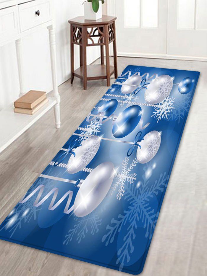 

Christmas Baubles Snowflake Pattern Anti-skid Water Absorption Area Rug, Blue