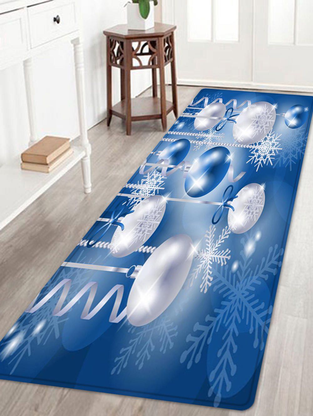 

Christmas Baubles Snowflake Pattern Anti-skid Water Absorption Area Rug, Blue