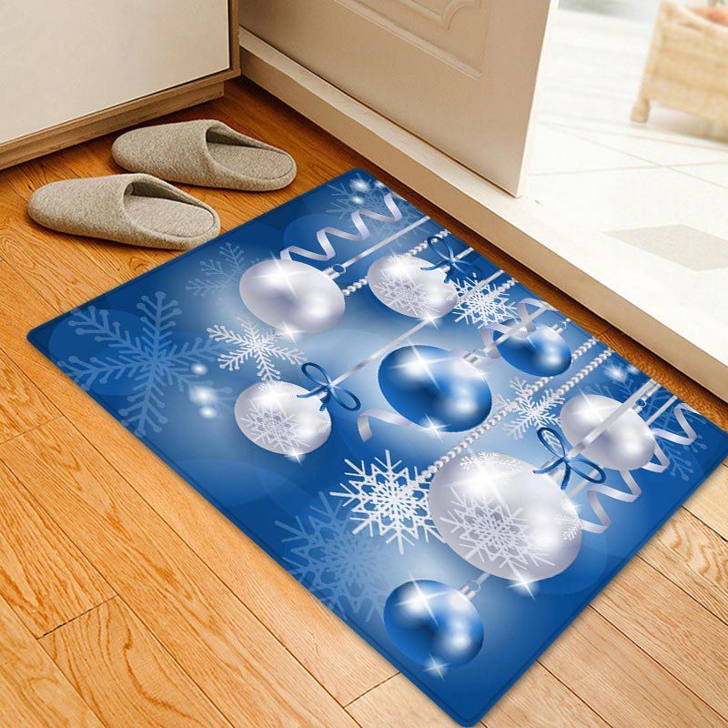 

Christmas Baubles Snowflake Pattern Anti-skid Water Absorption Area Rug, Blue