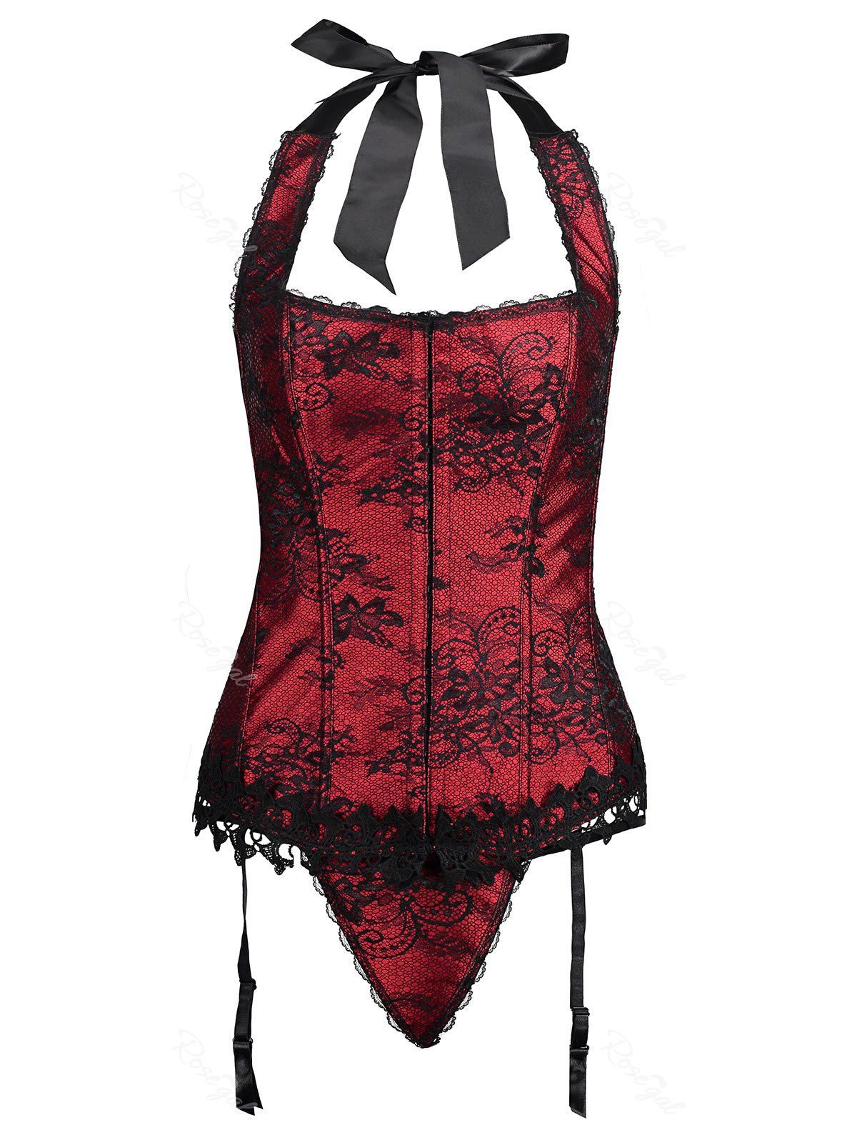 Corset Dos Nu A Lacets Avec Porte Jarretelle Grande Taille En Wine Red Rosegal Com France