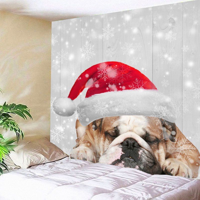 

Wall Hanging Christmas Dog Print Tapestry, White grey