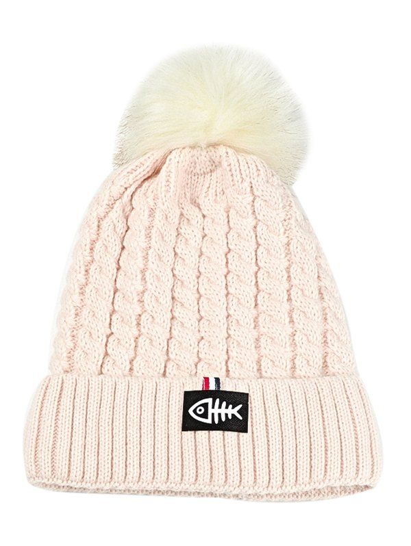 

Outdoor Fishbone Pattern Embellished Crochet Knitted Beanie, Beige