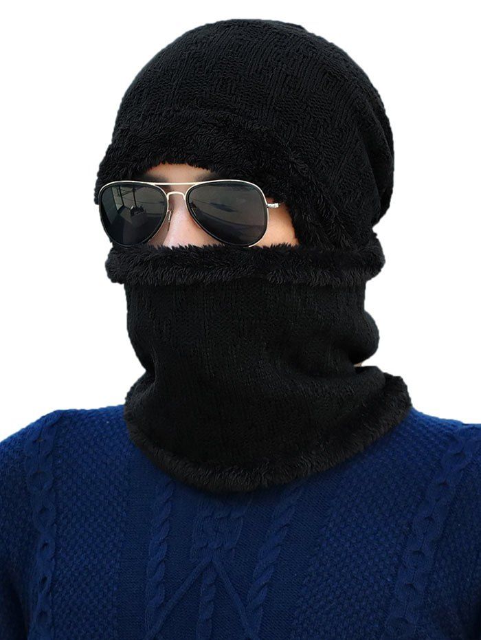 

Outdoor Thicken Velvet Knitted Beanie Hat Scarf Set, Black