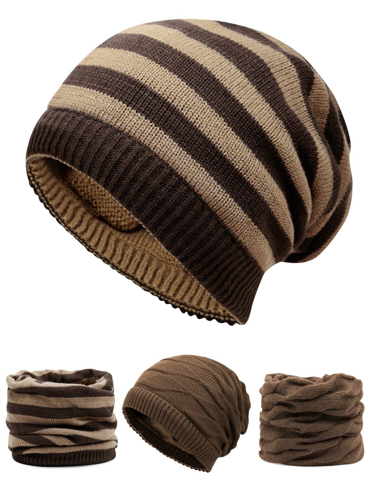 

Outdoor Ponytail Hole Embellished Reversible Knit Beanie Hat, Khaki