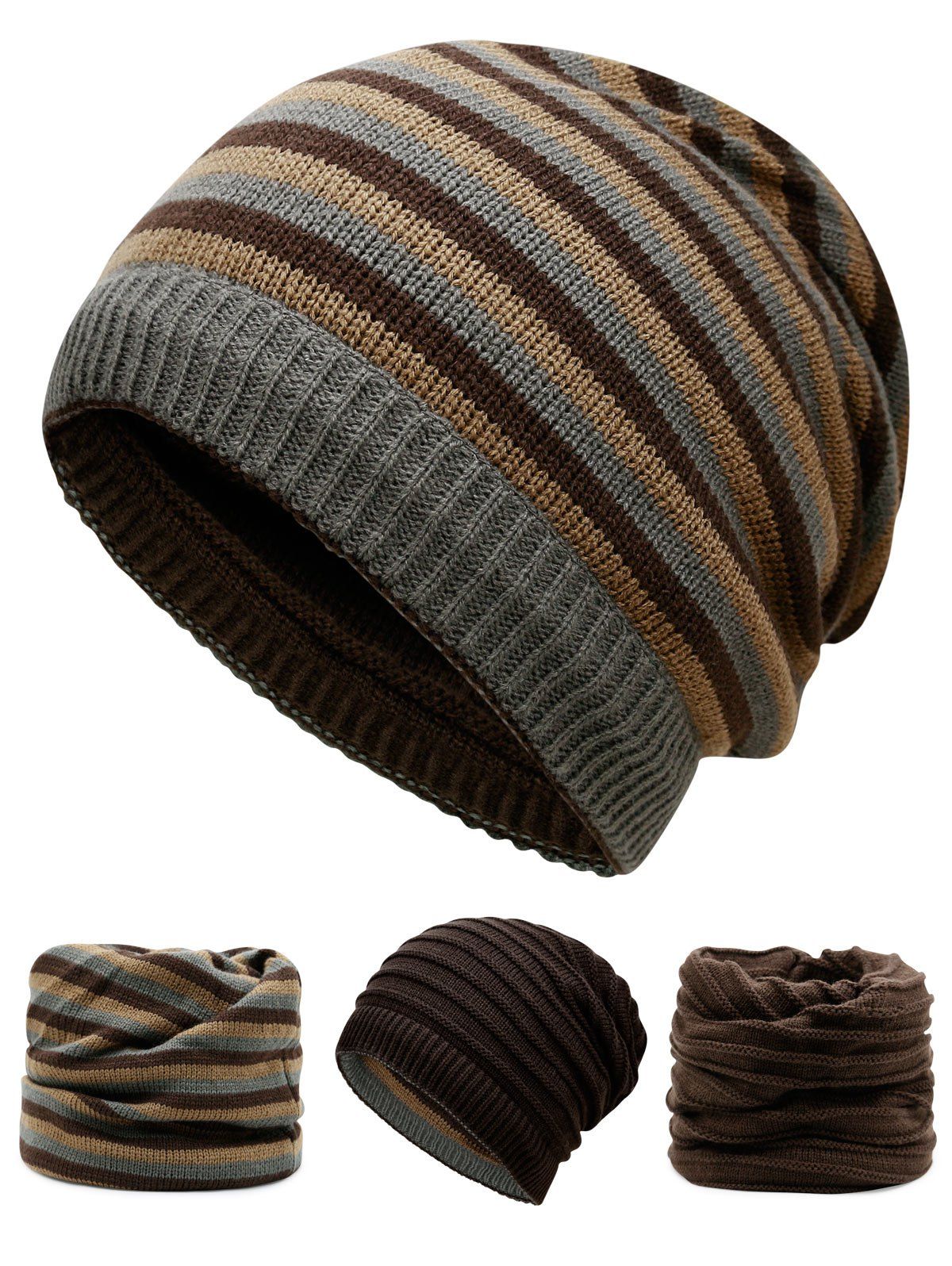 

Outdoor Reversible Crochet Knitted Open Top Beanie, Coffee