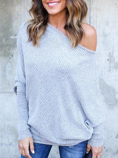 

Skew Neck Dolman Sleeve Sweater, Gray