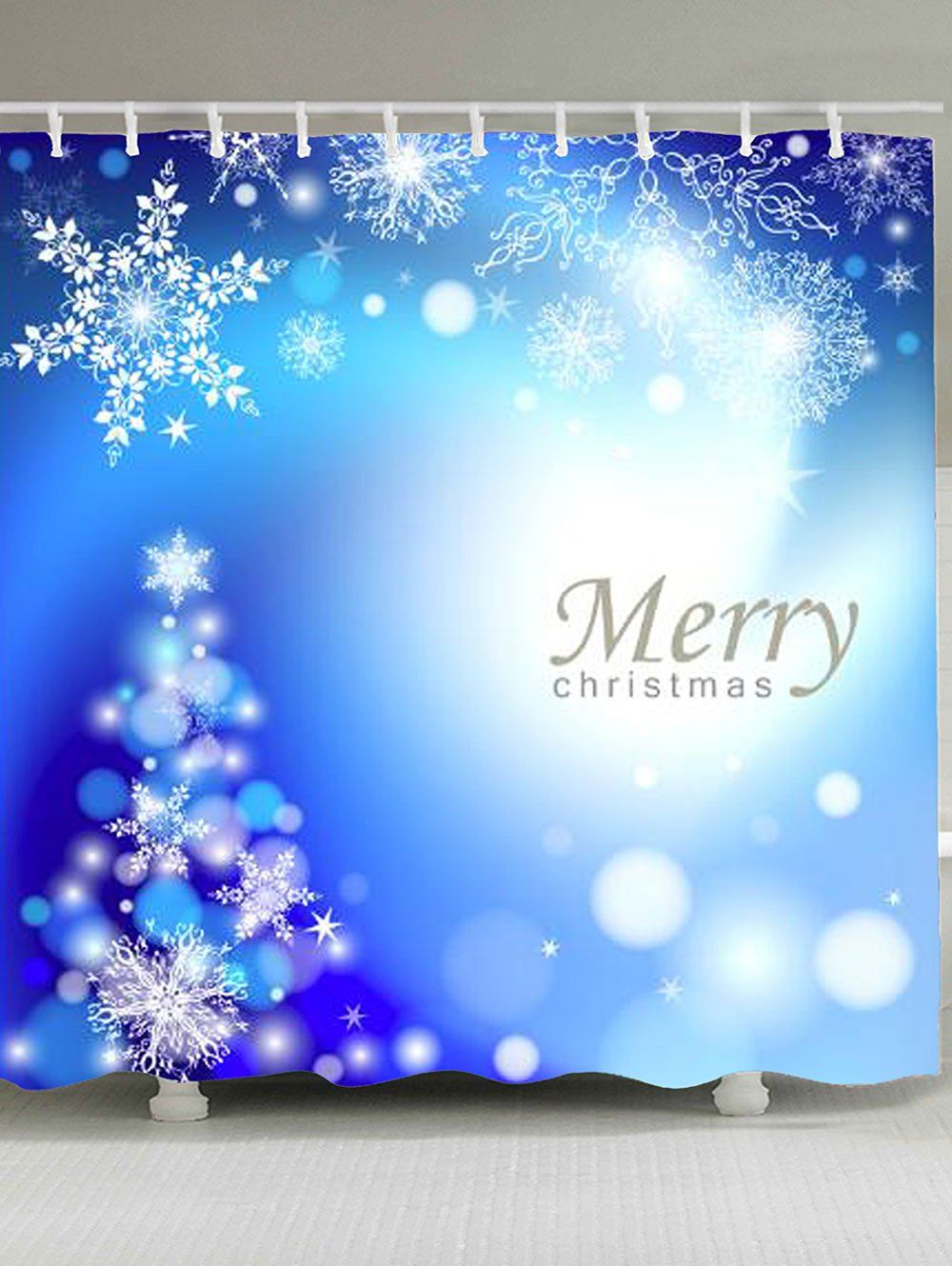 

Christmas Snowflakes Patterned Shower Bath Curtain, Blue