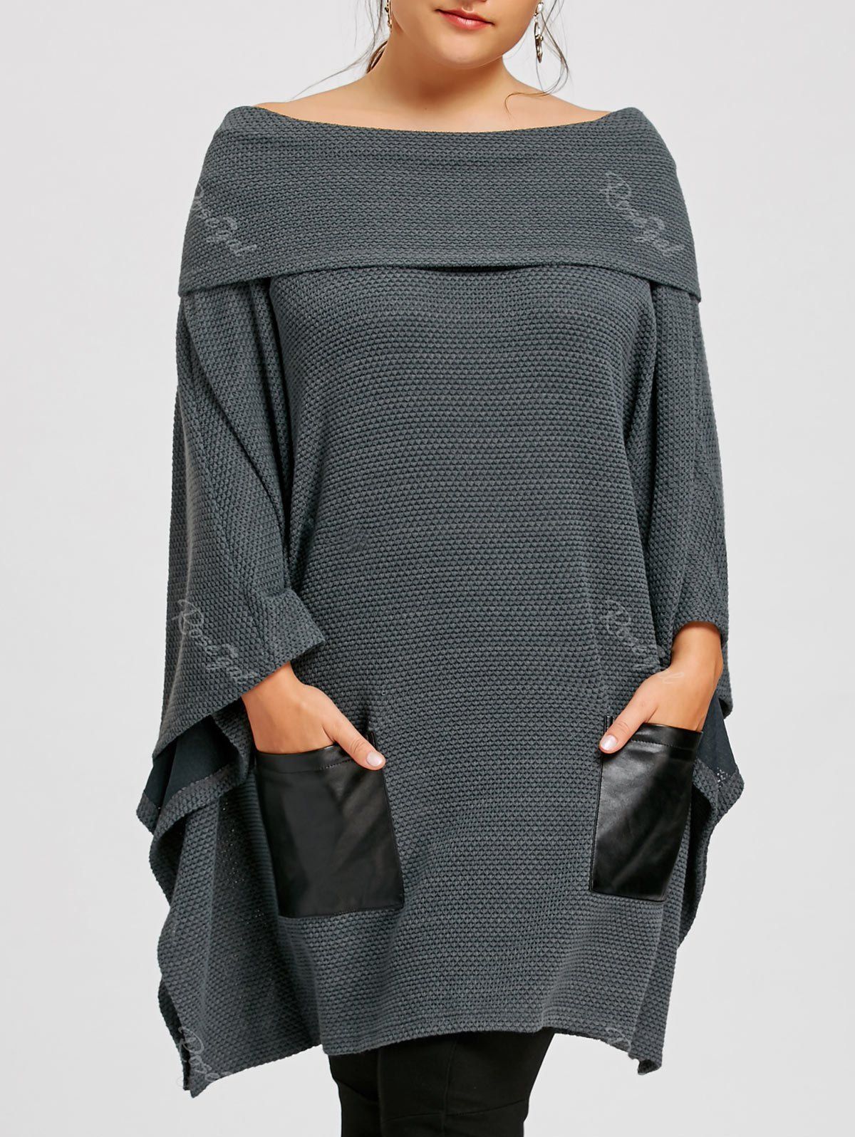 

Plus Size Off The Shoulder Batwing Sleeve Top, Gray