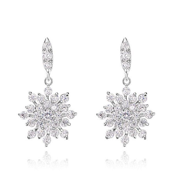 

Sparkly Rhinestoned Christmas Snowflake Earrings, Silver